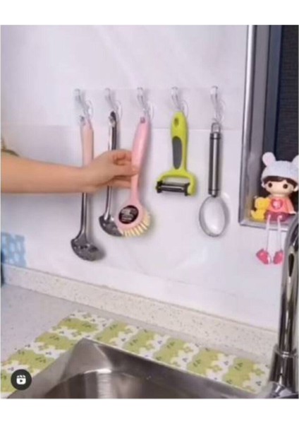 5'li 29*7 cm Şeffaf Güçlü Kendinden Yapışkanlı Kapı Duvar Askısı