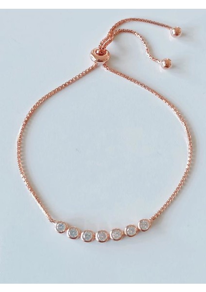 Gümüş Beyaz Yedi Zirkon Taşlı Rose Asansör Bileklik