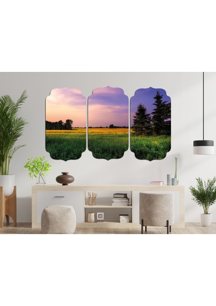 Ağaçlık Gökyüzü Yeşil Manzara Mdf Tablo 3145