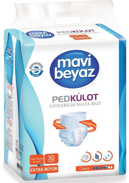 Mavi Beyaz Ped Emici Külot Hasta Bezi Xl Ekstra Büyük 90 Adet (3pk*30)