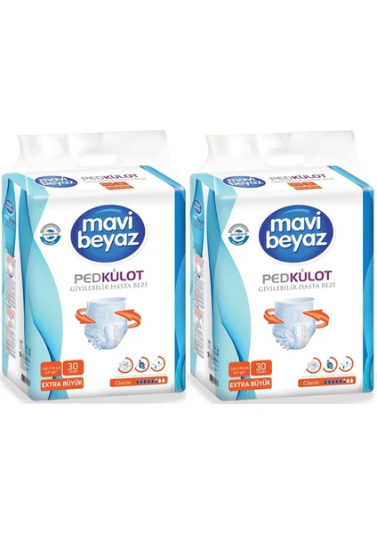 Mavi Beyaz Ped Emici Külot Hasta Bezi Xl Ekstra Büyük 60 Adet (2pk*30)