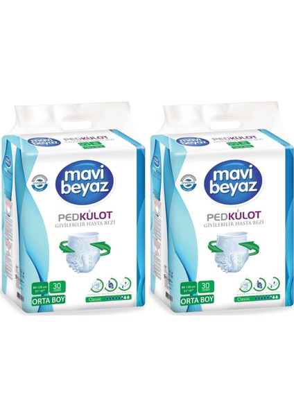 Mavi Beyaz Ped Emici Külot Hasta Bezi Medium Orta 60 Adet (2pk*30)