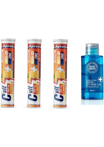 C Vitamini 1000 Mg D Vitamini,çinko 20 Efervesan Tb x 3 Adet (100 ml El Dezenfektanı)