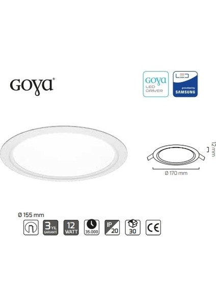 12W LED Panel Sıva Altı Beyaz 6500K GY-1758