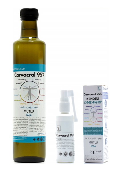 Ic Bitkisel Carvacrol 95 Karvakrol Seti 500ML Cam Şişe + 60ML Ağız Spreyi