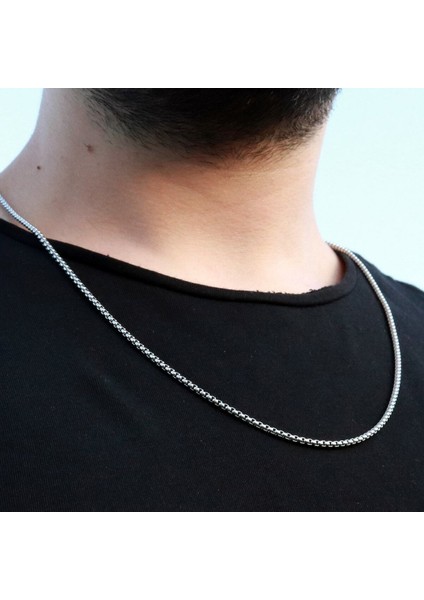 Erkek Gri Örme Model Çelik Zincir Kolye