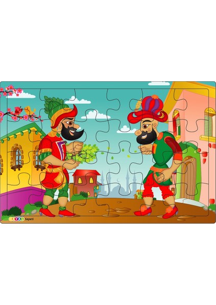 Hayal Sepeti Karagöz ve Hacivat 3-9 Yaş Çocuklar Için 24 Parçalı Ahşap Puzzle Yapboz