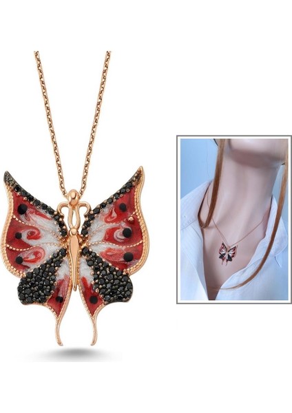 Kırmızı Kelebek Etkisi Kolye _rose