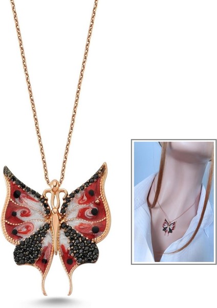 Kırmızı Kelebek Etkisi Kolye _rose modelleri