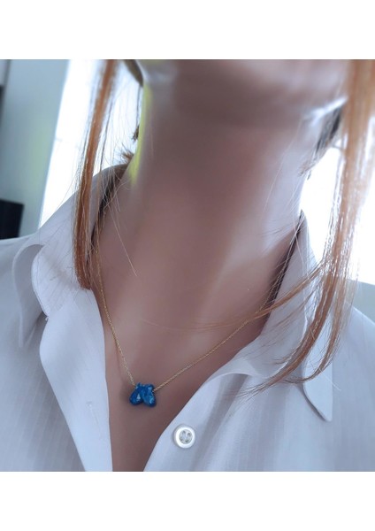 Koyu Mavi Kelebek Resin Taş Kolye _14K Altın Kapl. modelleri