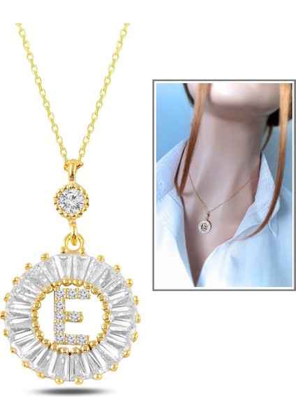 Öze Dönüş E Harfi Kolye _14K Altın Kapl.