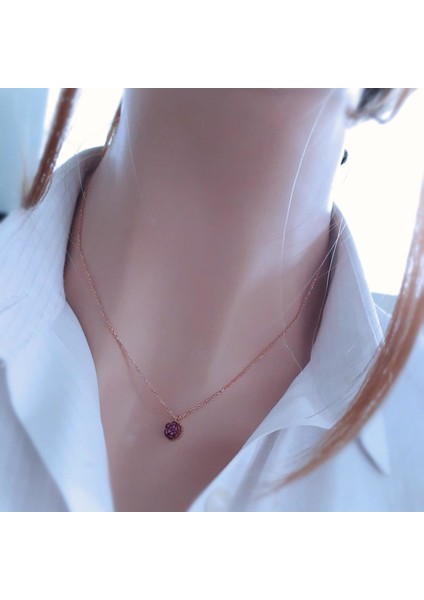Fuşya Minimal Kar Tanesi Rose Gümüş Kolye