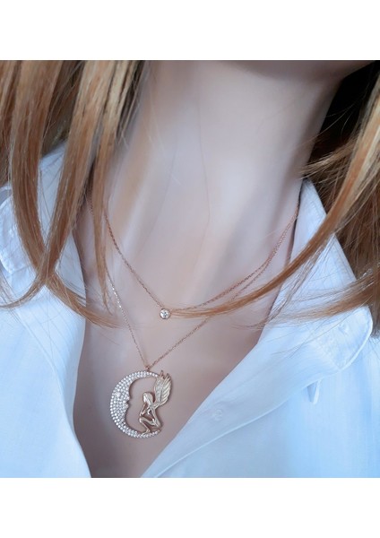 Beyaz Ay Perisi Kolye ve Tektaş Kolye