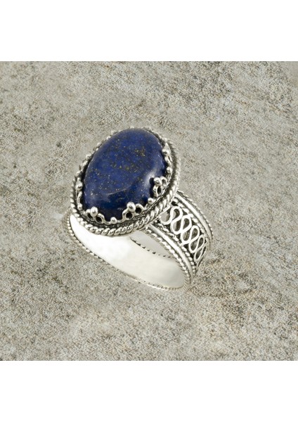 925 Ayar Gümüş Otantik Tektaş El Işçiliği Telkari Doğal Lapis Lazuli Taş Kadın Yüzük fiyatları