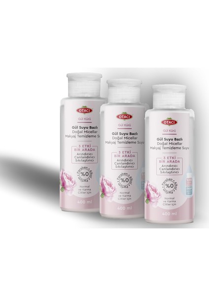 Gül Kürü Gül Suyu Bazlı Doğal Micellar Makyaj Temizleme Suyu 400 ml ( 3 Adet )
