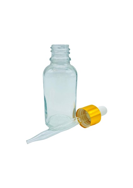Cam Şeffaf Şişe Ince Cam Damlalık Altın Kapak 10 Adet 30 ml