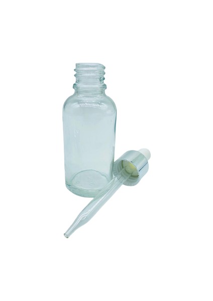 Cam Şeffaf Şişe Ince Cam Damlalık Gümüş Kapak 10 Adet 30 ml