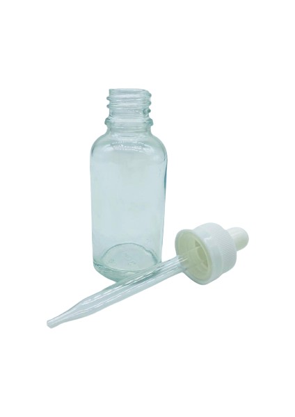Cam Şeffaf Şişe Ince Cam Damlalık Çocuk Kilitli Kapak Beyaz 10 Adet 30 ml