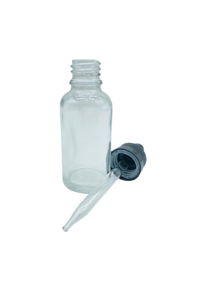 Cam Şeffaf Şişe Ince Cam Damlalık Çocuk Kilitli Kapak Siyah 10 Adet 30 ml