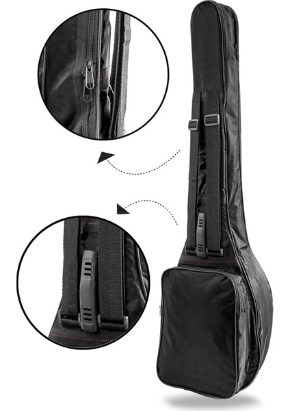 Soft Case Uzun Sap Bağlama Kılıfı - Siyah