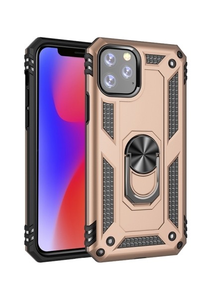 Apple iPhone 11 Pro 5.8" Yüzüklü Kılıf Armor Shockproof Ring Kılıf AL-32156 Gold
