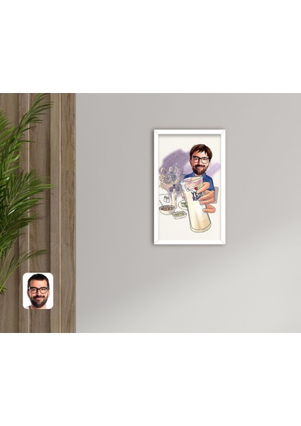 Gift Erkek Rakı Karikatürlü Dekoratif Ahşap Beyaz Çerçeveli Tablo-1