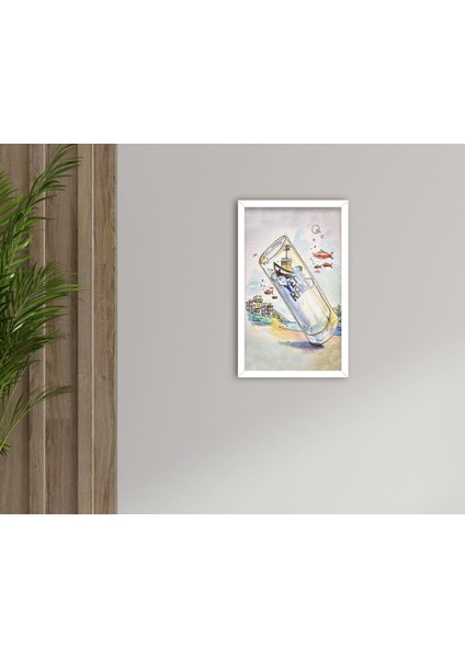 Gift Rakı Tasarımlı Dekoratif Ahşap Beyaz Çerçeveli Tablo-10