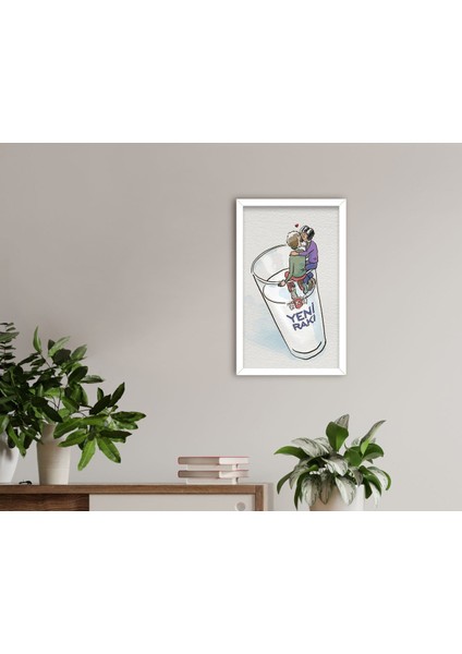 Gift Rakı Tasarımlı Dekoratif Ahşap Beyaz Çerçeveli Tablo-3