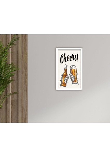 Gift Cheers Tasarımlı Dekoratif Ahşap Beyaz Çerçeveli Tablo-1