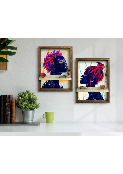 Gift 2'li Doğal Masif Ahşap Çerçeveli Tablo Duvar Rafı-8