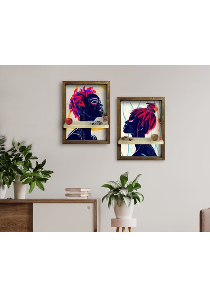 Gift 2'li Doğal Masif Ahşap Çerçeveli Tablo Duvar Rafı-8