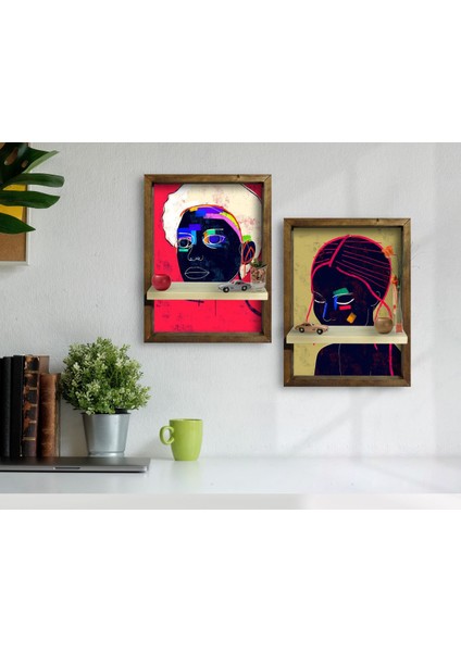 Gift 2'li Doğal Masif Ahşap Çerçeveli Tablo Duvar Rafı-7