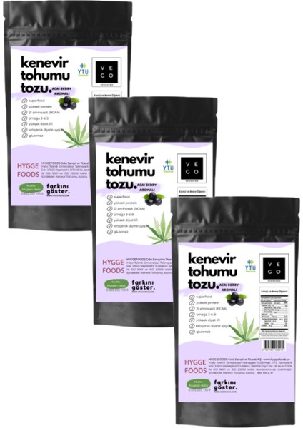 Vegovego Kenevir Kendir Tohumu Tozu - Acai Berry Aromalı - 3 Adet