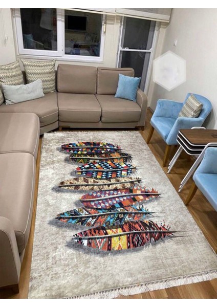 Tüy Kaymaztabanlı Yıkanabilir Halı Kilim Yolluk Dijital Baskı Renkli