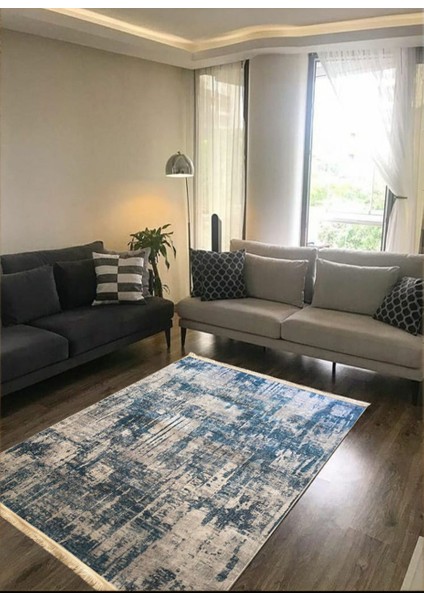 Pers Kaymaz Tabanlı Yıkanabilir Halı Kilim Yolluk Dijital Baskı Mavi14