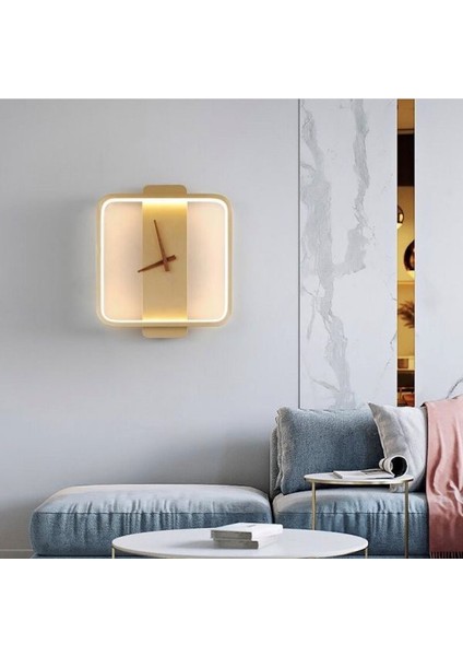 Modern Dekoratif Işıklı Duvar Saati Aplik 220V 3000K Bronz