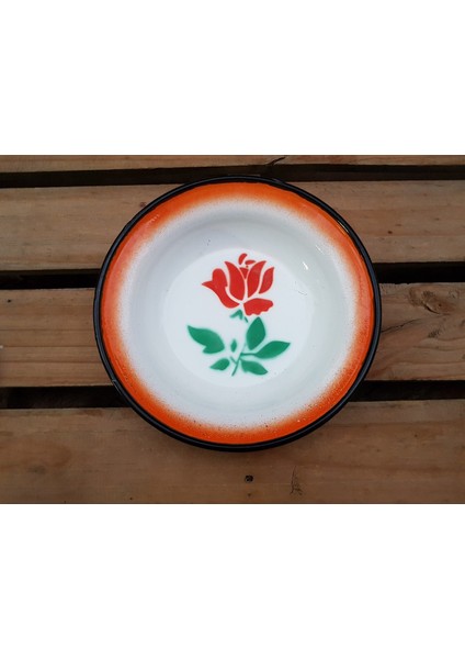 Kenarı Turuncu Kırmızı Güllü Desenli Çap Çinko Tabak 25 cm BEG_33