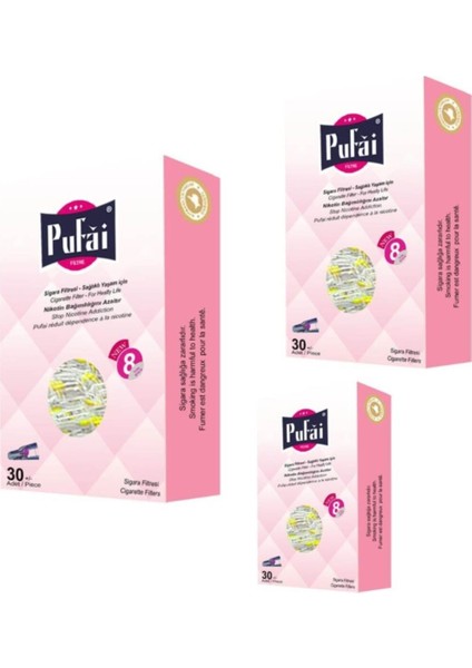 Sigara Filtresi Tar Süzen Ağızlık Normal Boy 8 Mm Uyumlu 90 Adet 3 Kutu Pembe