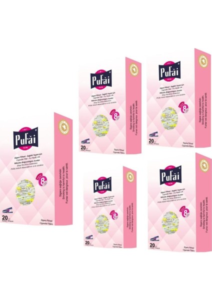 Sigara Ağızlığı Tar Süzen Filtre 8Mm Normal Boy 100 Adet 5 Kutu Pembe
