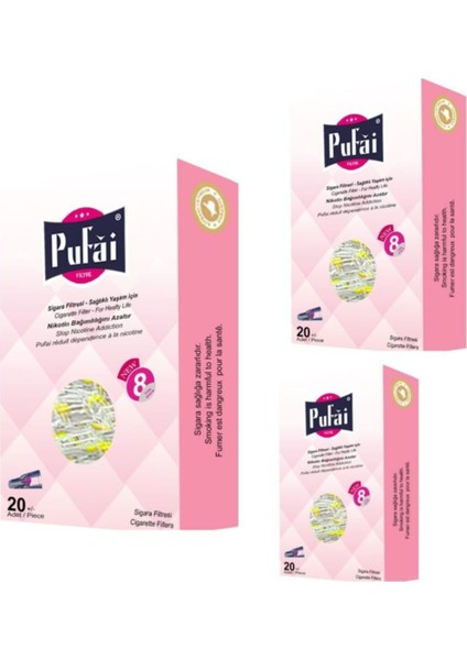 Sigara Ağızlığı Tar Süzen Filtre 8Mm Normal Boy 60 Adet 3 Kutu Pembe