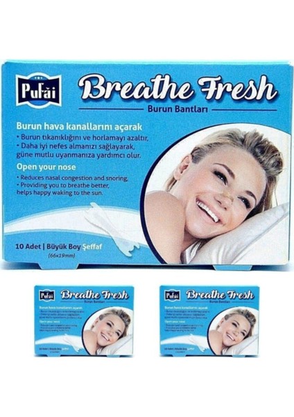 Breathe Fresh Burun Bandı Şeffaf Büyük Boy 66Mm 19Mm 30 Adet 3 Kutu