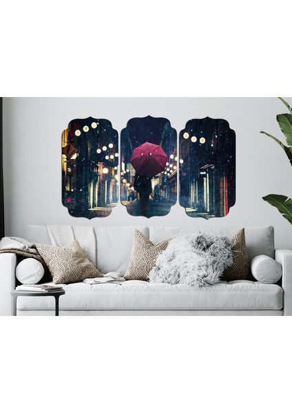 Gece Şehir Sokakları Şemsiye Mdf Tablo 2933 (Model D)