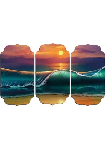 Dalga Gün Batımı Sahil Digital Art Mdf Tablo 2949 (Model D)