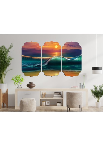 Dalga Gün Batımı Sahil Digital Art Mdf Tablo 2949 (Model D)