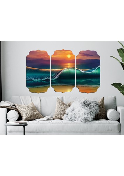 Dalga Gün Batımı Sahil Digital Art Mdf Tablo 2949 (Model D)