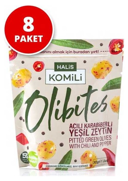 Olibites Acılı Karabiberli Çekirdeksiz Yeşil Zeytin 8 x 30 gr