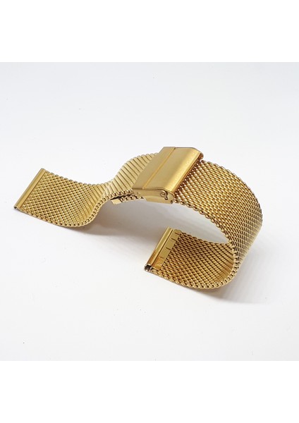 Atasaat Sarı Gold Renk Hasır Kalın Örgü Çelik Kaplama Metal Saat Kordonu 22 mm