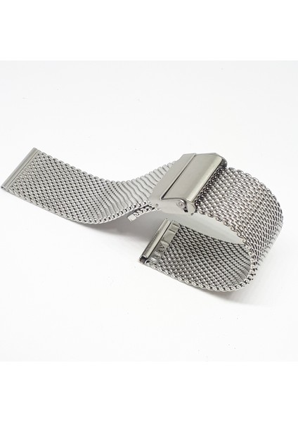 Atasaat Gümüş Renk Hasır Kalın Örgü Çelik Kaplama Metal Saat Kordonu 24 mm