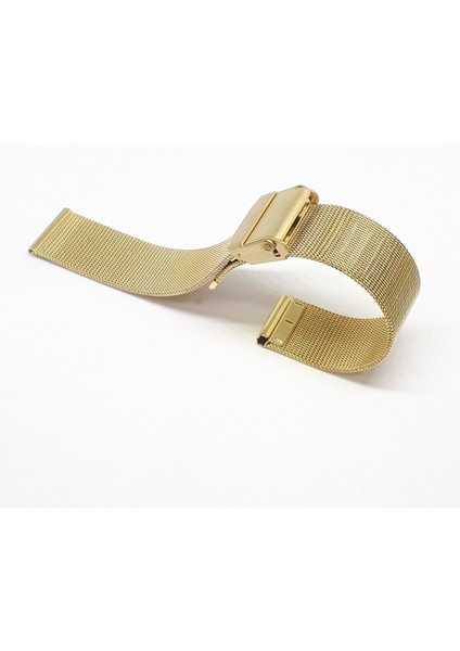 Atasaat Sarı Gold Renk Hasır Ince Örgü Çelik Kaplama Metal Saat Kordonu 20 mm