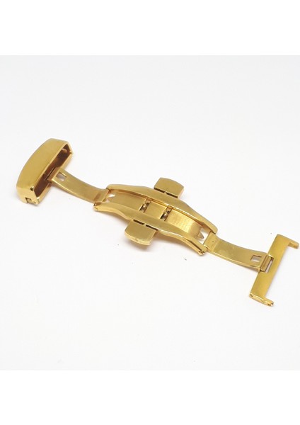 Atasaat Saat Deri Kordon Klipsi Kelebek Kilit Sarı Gold 18 mm